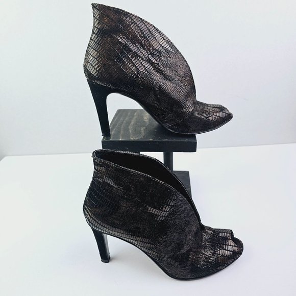 J.Renee Rilla Women's Brown Leather Stiletto Heel Peep Toe Slip On Bootie Sz 6M - Picture 3 of 9